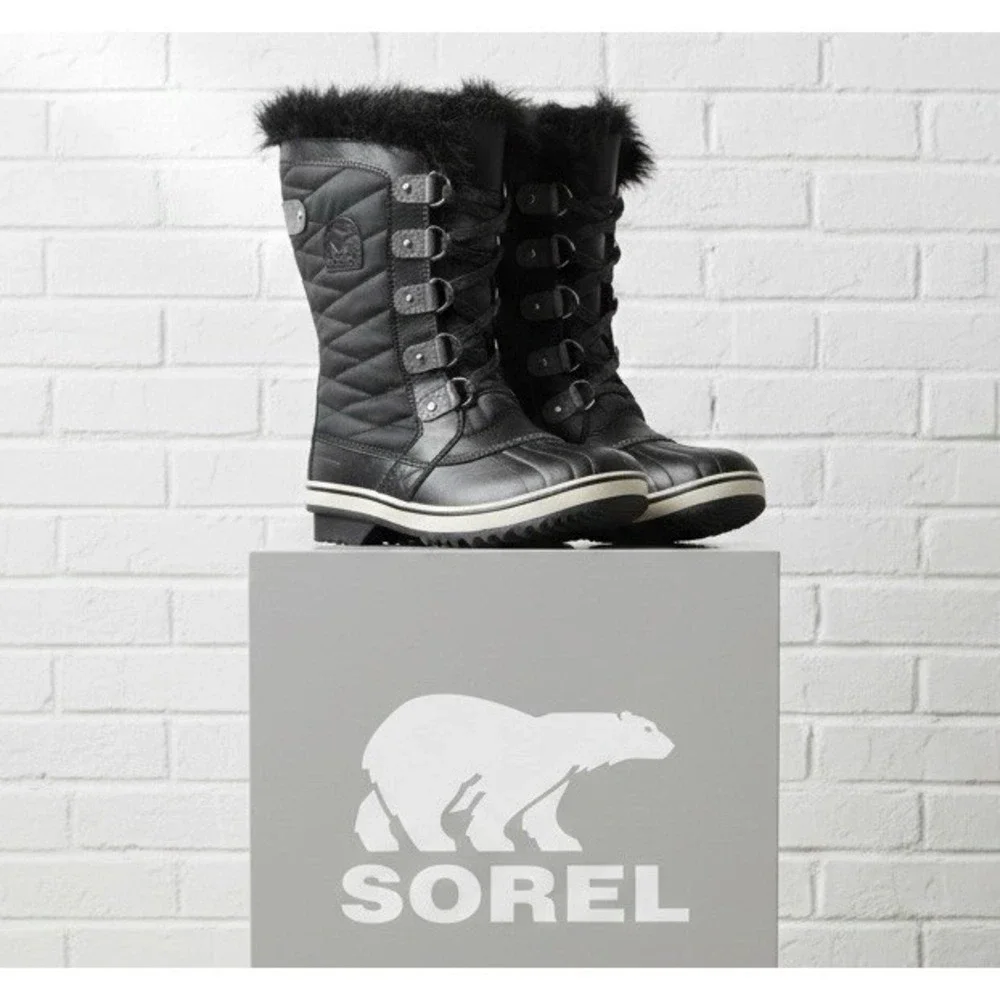 🔥SOREL Tofino🖤 fleece Lined‎ Quilted Fur Trim Winter Waterproof Snow Boots 6